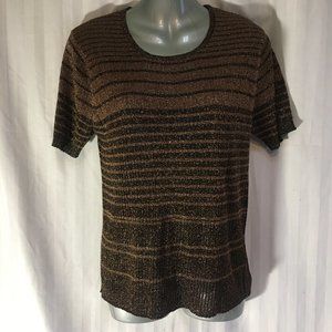 BRAEMAR By Jeremy Scott Stretchy Fit Top Black Brown Med Stripe Sparkle Vintage